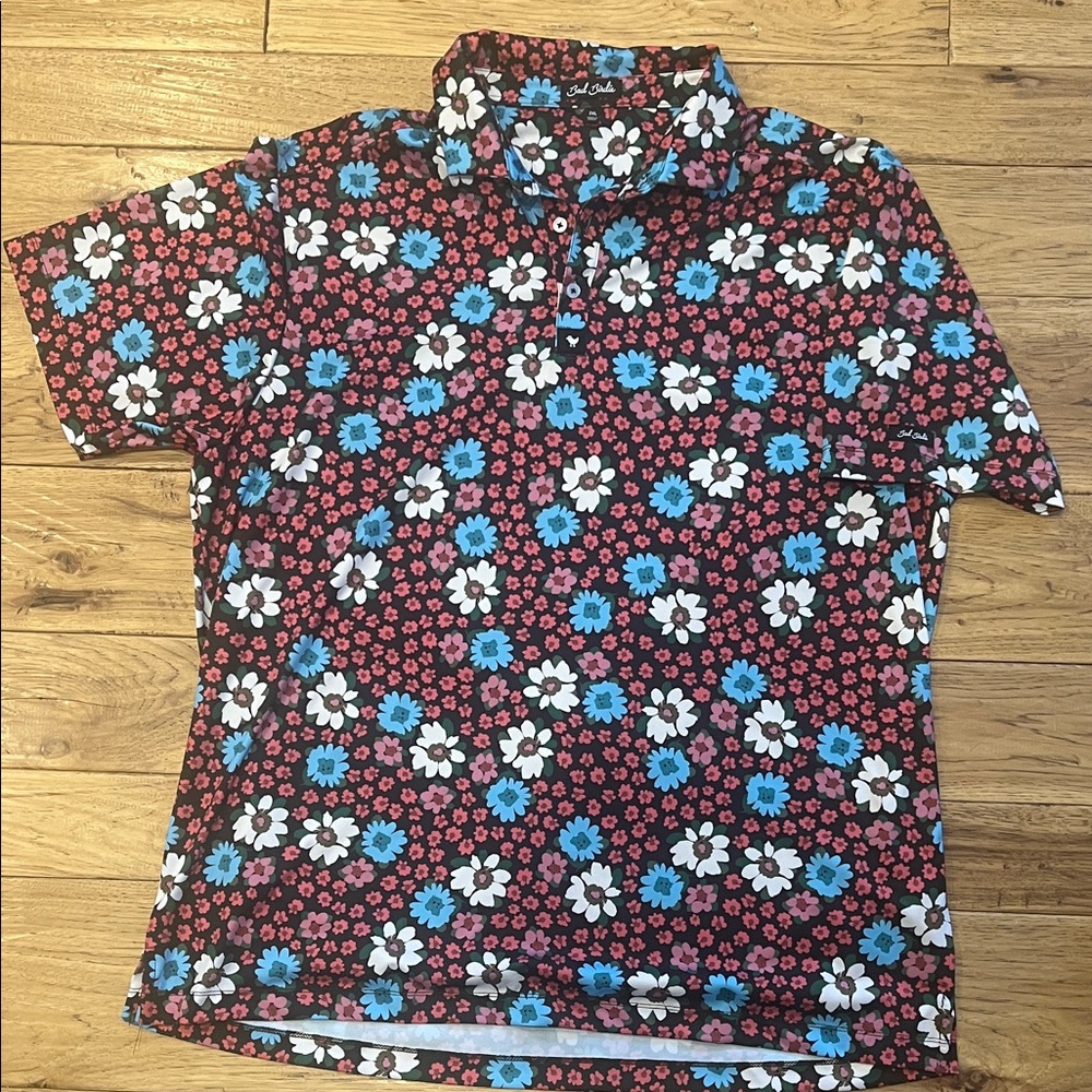Bad Birdie Floral Polo Shirt - Black, Blue, White, Red